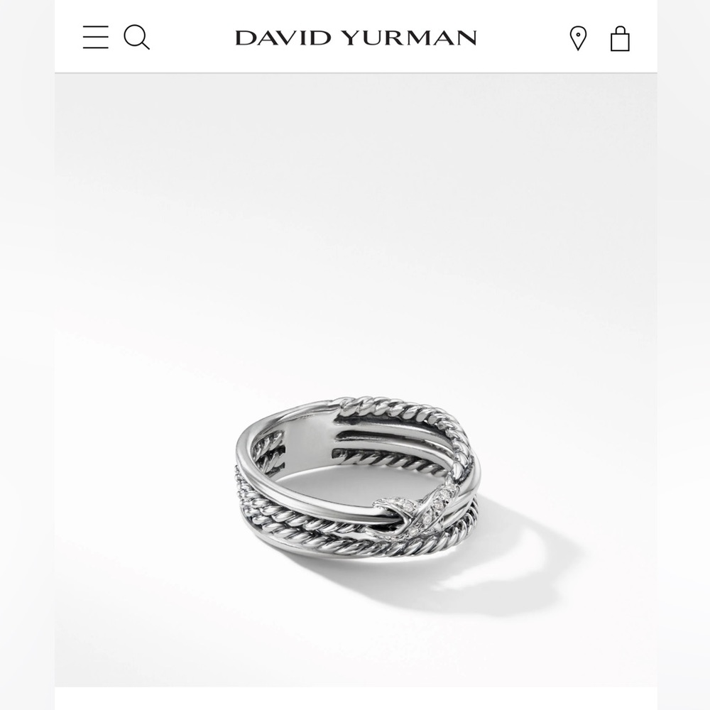 X Crossover band ring in sterling, silver with Pave Diamonds